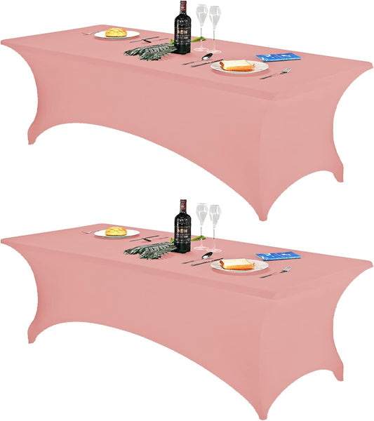 FORLIFE 2Pack Spandex Table Covers，Fitted Tablecloth for Rectangular Tables, Stretch Patio Table Covers, Universal Spandex Table Cover for Wedding, Banquet, Party (8ft, Dusty Pink)
