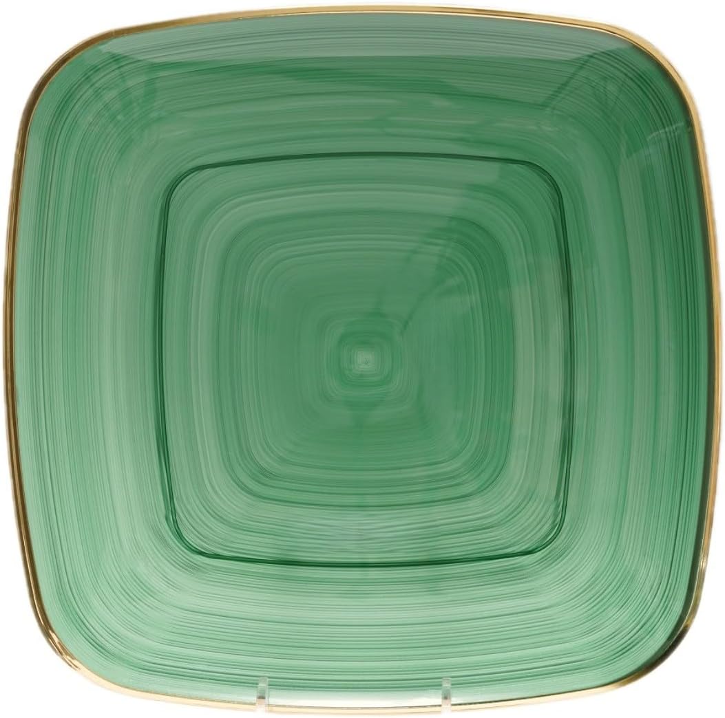 " OCCASIONS " 50 Plates Pack (25 Guests)-Wedding Party Disposable Plastic Plate Set -25 x 10'' Dinner + 25 x 7'' Salad & Dessert plates (Belize Square in Green & Gold)