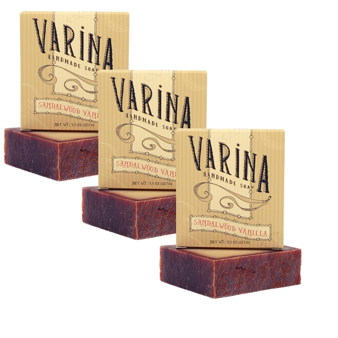 Natural Sandalwood Vanilla Bar Soap - Gentle Cleansing for Sensitive Skin, Floral - 3 Pack