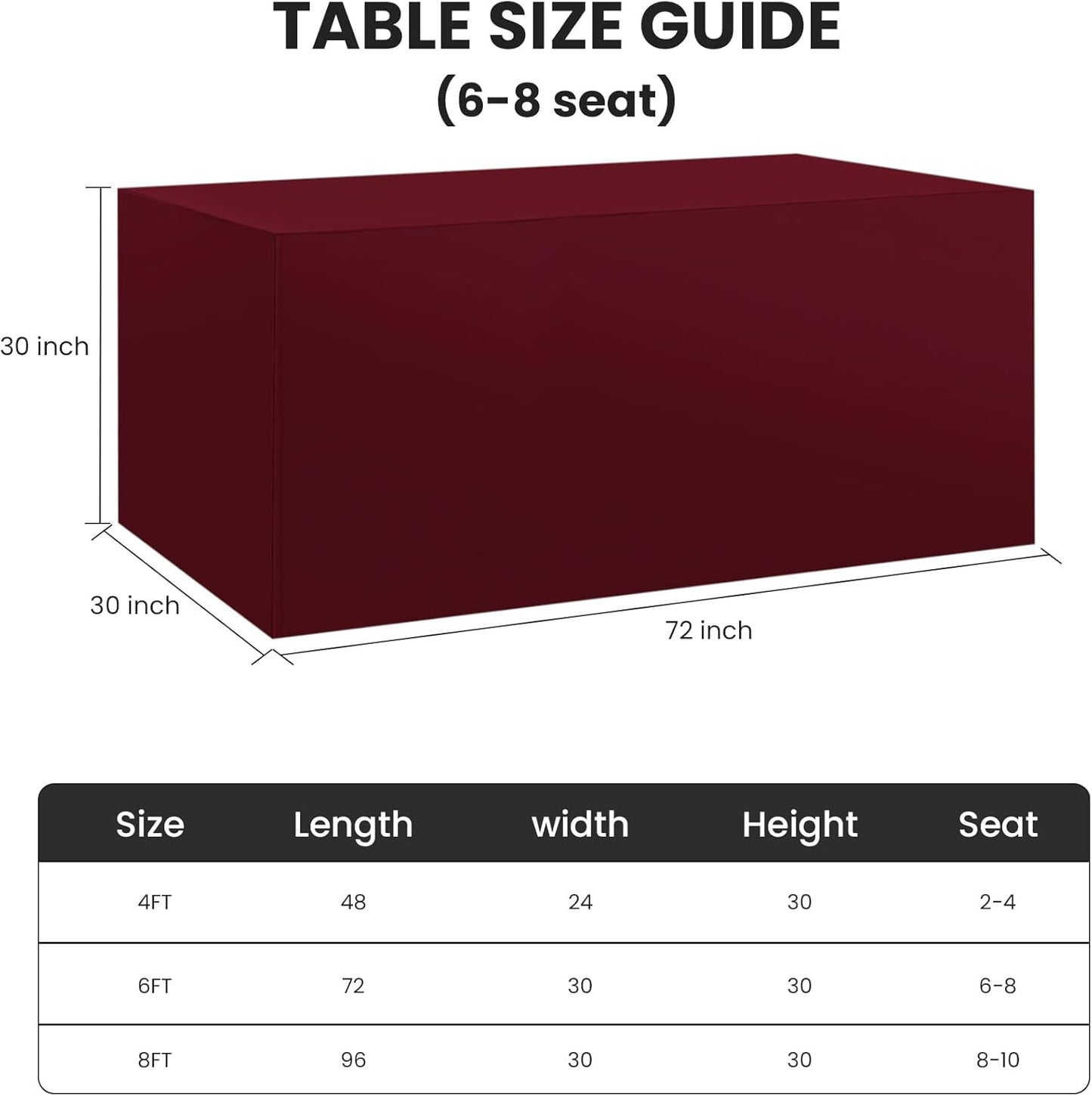 Ascoza 2 Pack Fitted Tablecloth for 6 Foot Rectangle 72 x 30 Inch Burgundy Table Covers Water Resistant Polyester Cloth for Folding, Parties,Display, Trade Show (Burgundy)