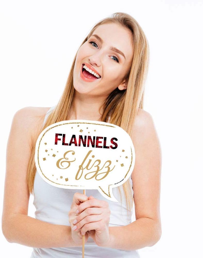 Big Dot of Happiness Funny Flannel Fling Before the Ring - Buffalo Plaid Bachelorette Party Photo Booth Props Kit - 10 Piece