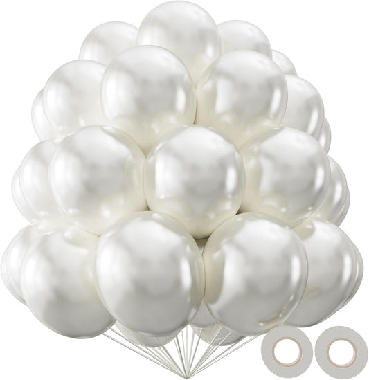 KAWKALSH Pearl White Balloon 110pcs, 12 Inch Thickened Latex Party Balloons Helium Bright Color for Birthday Baby Shower Wedding Party Supplies Arch Garland Decoration