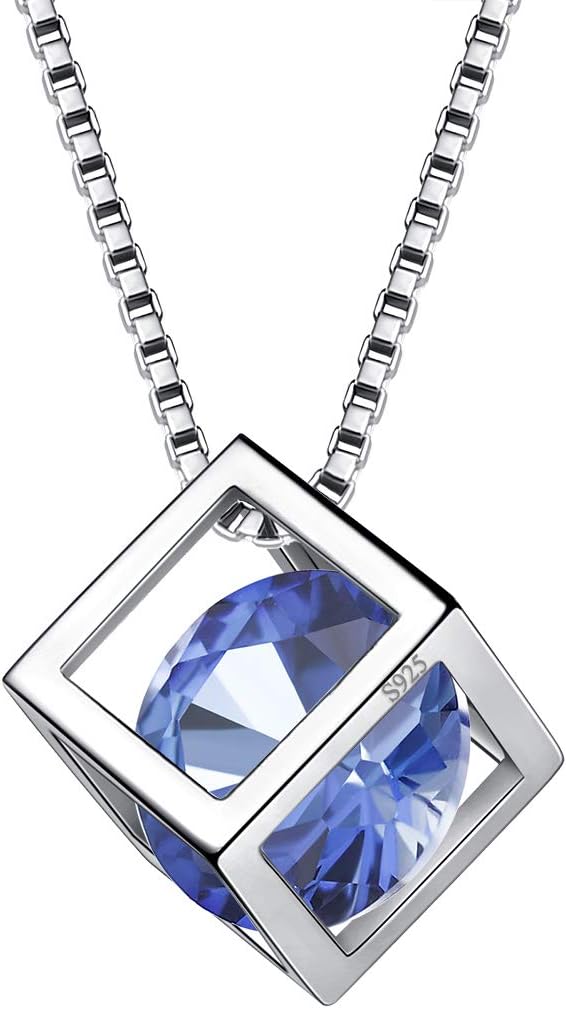 Aurora Tears Birthstone Necklace/Earring 925 Sterling Silver Women Cross/3D Cube/Cresent Moon Birth Stone Jewelry Mens Birthday Gift Anniversary Present