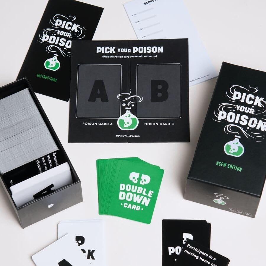 Pick Your Poison After Dark + Expansion Set Party Game - The “What Would You Rather Do?” Adult Card Game for White Elephant Parties, Stocking Stuffers + Board Games Night with Friends