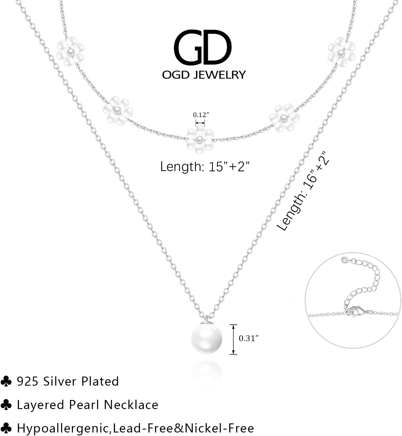 OGD Gold Pearl Necklaces Set for Women 14K Gold Plated Dainty Layered Pearl Cute Daisy Pearl Choker Gold Necklace Gifts for Women Gold Trendy Jewelry Gifts