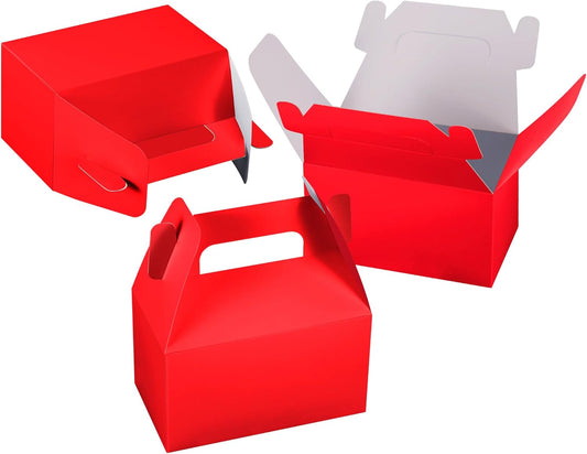 XAGLVV 24 Pack Dark Red Gable Boxes with Handles 6.2x3.5x3.5 Inch Paper Party Favor Gift Box for Wedding Birthday Baby Shower Graduation