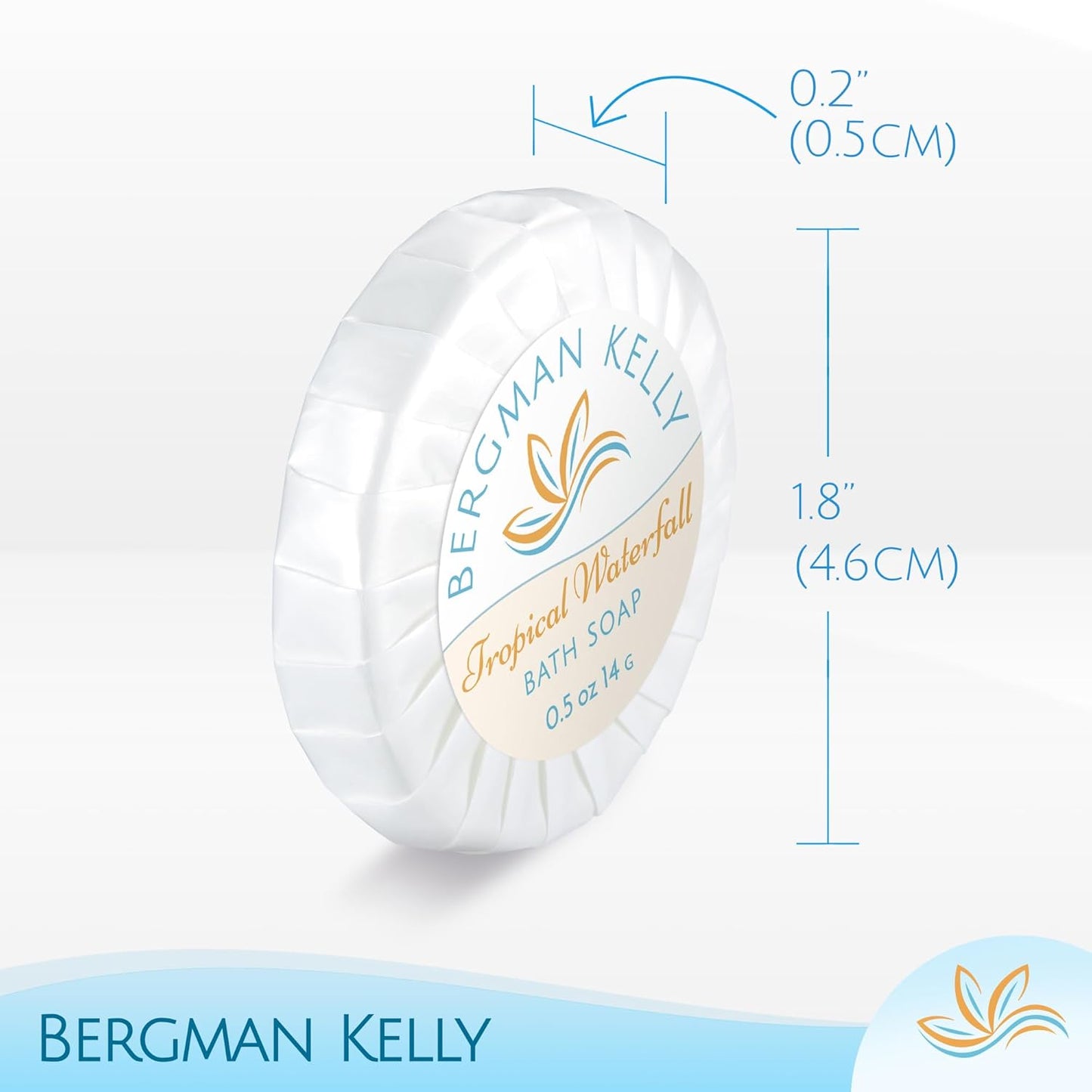 BERGMAN KELLY - Hotel Soap Bars in Bulk - Tropical Waterfall, 0.5 oz, 200 PK - Small Individually Wrapped Round Soap - Travel Size Mini Toiletries for Airbnb, Motel, Guest Bathroom