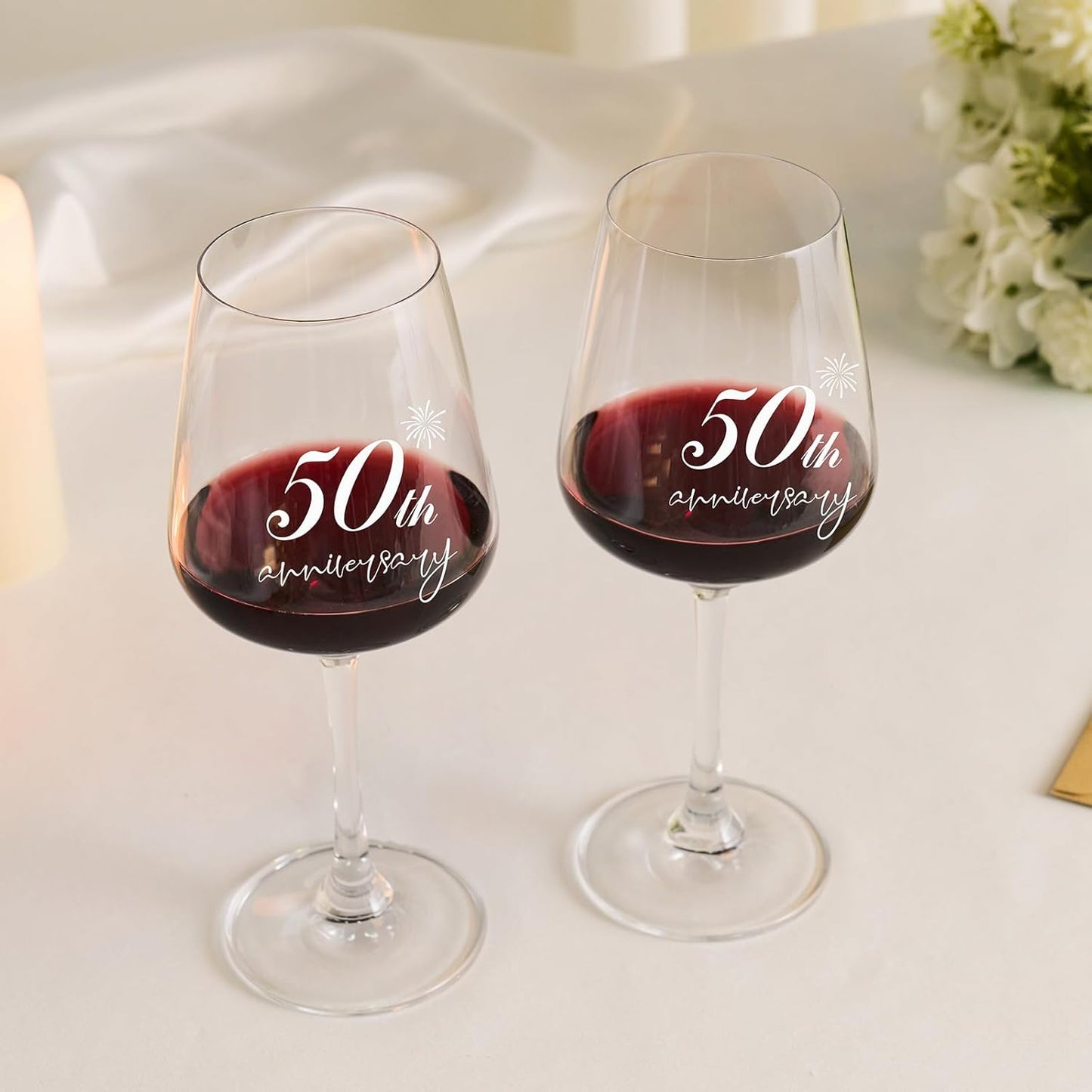 AW BRIDAL 50th Anniversary Wedding Gifts 50th Golden Couples Gifts 50th Wedding Gift for Parents, Husband, Wife - 50th Anniversary Wine Glasses with Wood Keepsake Box