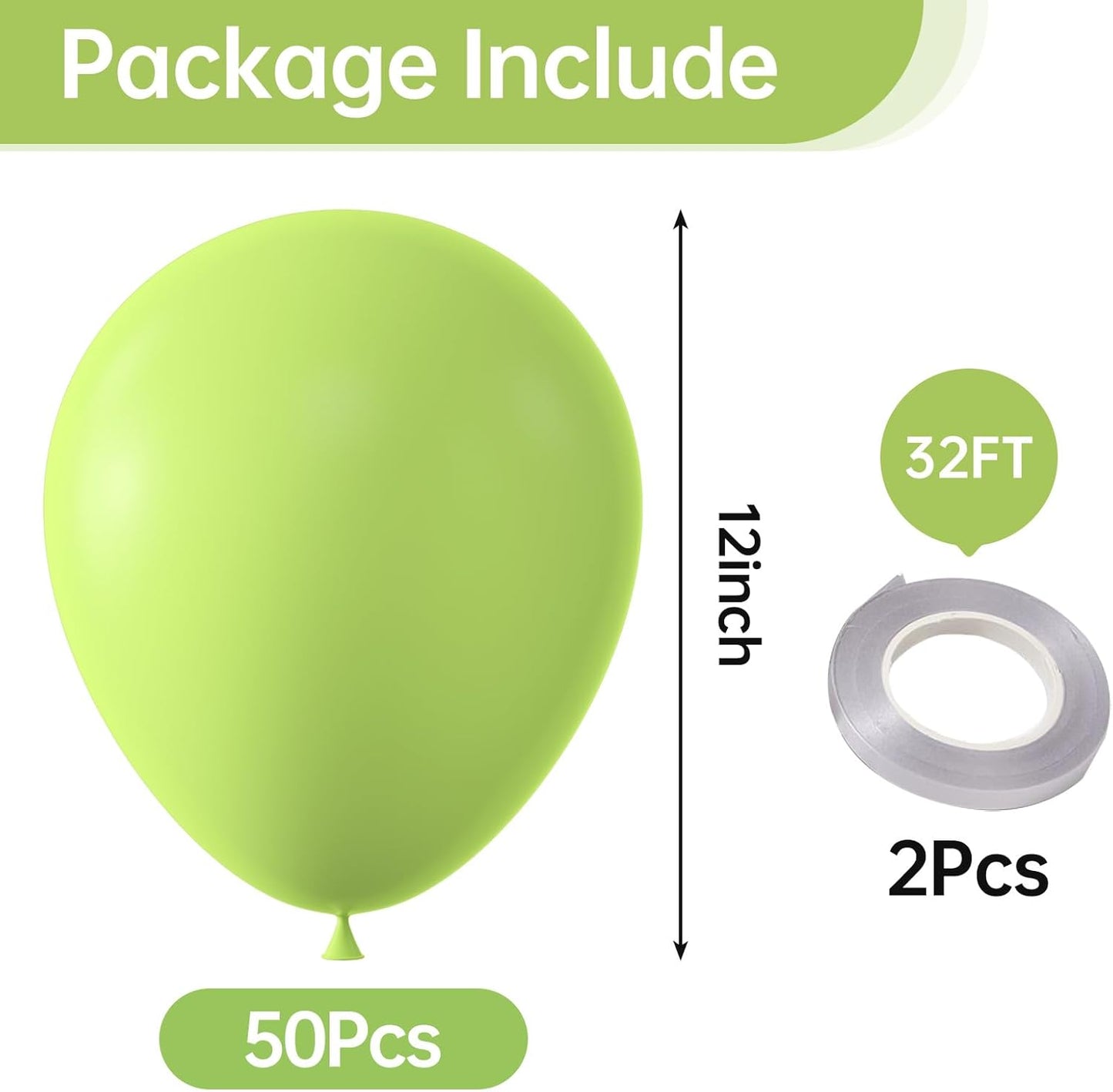 KALOR 12 Inch Lime Green Balloons, 50 Pcs Latex Helium Balloons for Kid's Birthday Party, Baby Shower, Wedding, Graduate Party Decorations