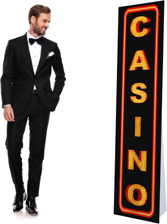 6 ft Casino Night Decorations Casino Cardboard Stand up Sign Photo Props Cardboard Column Backdrop Welcome Porch Sign for Las Vegas Game Themed Birthday Poker Night Party Decor