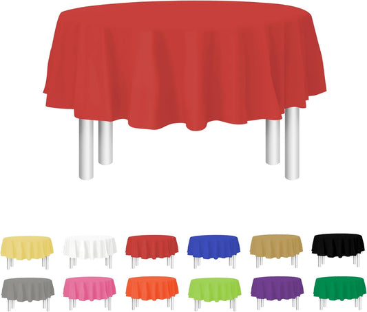 Red Disposable Plastic Tablecloth for Round Tables (12 Pack) 84 inches Table Cloths for Parties, Events & Weddings, Indoors & Outdoors, Plastic Table Cover