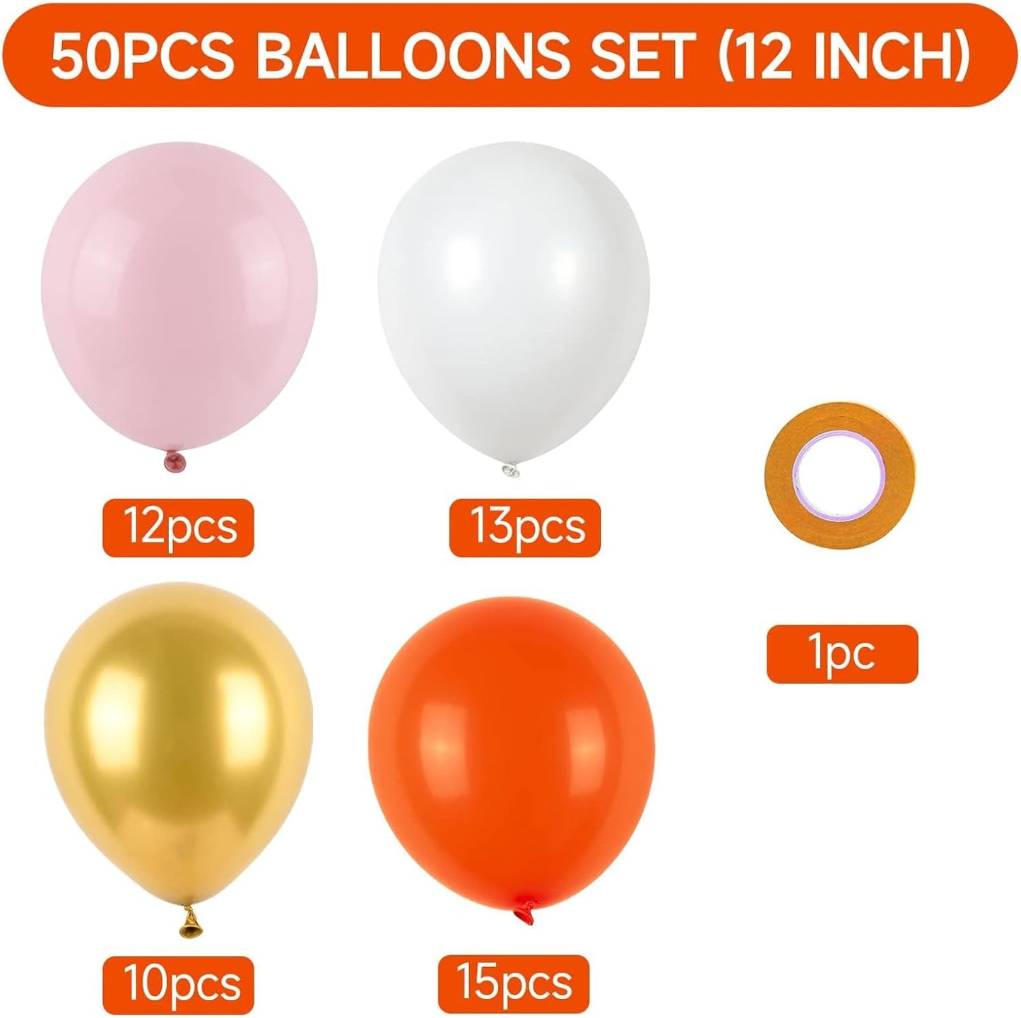 Pink Orange Balloon, Pink White Latex Party Balloons Metallic Gold Balloon For Girls Birthday Party Baby party Shower Weddding Graduation Decoration Party Supplies