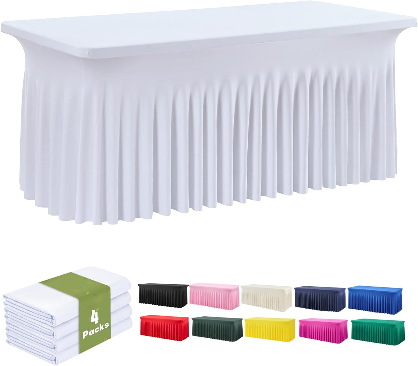 leegleri 4 Pack White Spandex Table Clothes for 6 Foot Rectangle Tables, Wrinkle Free 6ft Fitted Table Cover, Spandex Table Skirt for 6FT Rectangle Tables-for Banquet Weddings Parties