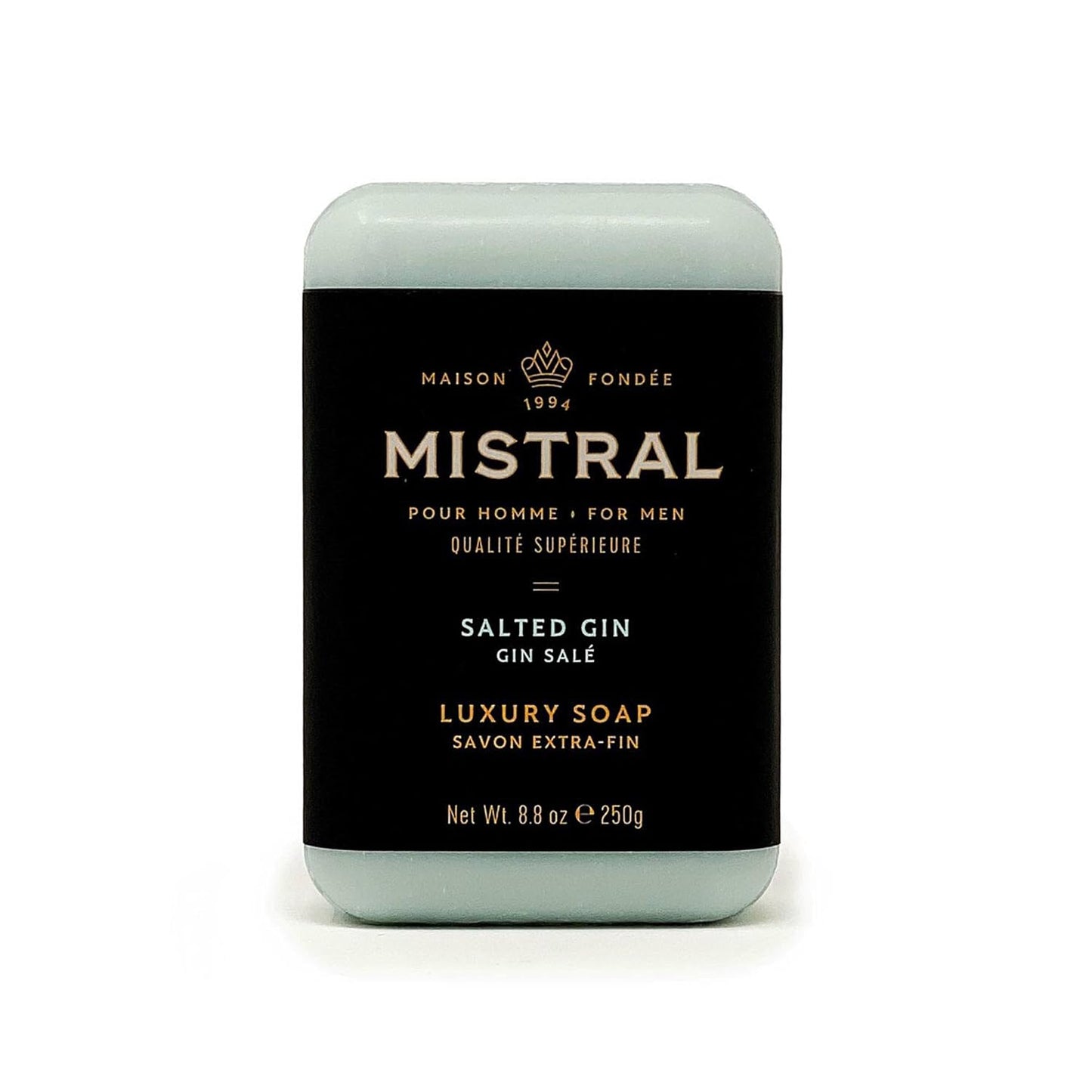 Mistral Salted Gin Luxury Bar Soap for Men | Men’s Natural Soap Bar | Paraben, Phthalates Free | Moisturizing & Triple-Milled Natural Soap for Men - Made in France | Large, 8.8 oz