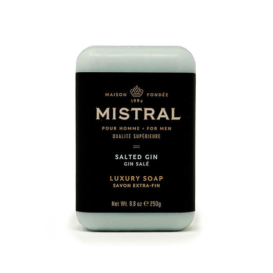 Mistral Salted Gin Luxury Bar Soap for Men | Men’s Natural Soap Bar | Paraben, Phthalates Free | Moisturizing & Triple-Milled Natural Soap for Men - Made in France | Large, 8.8 oz