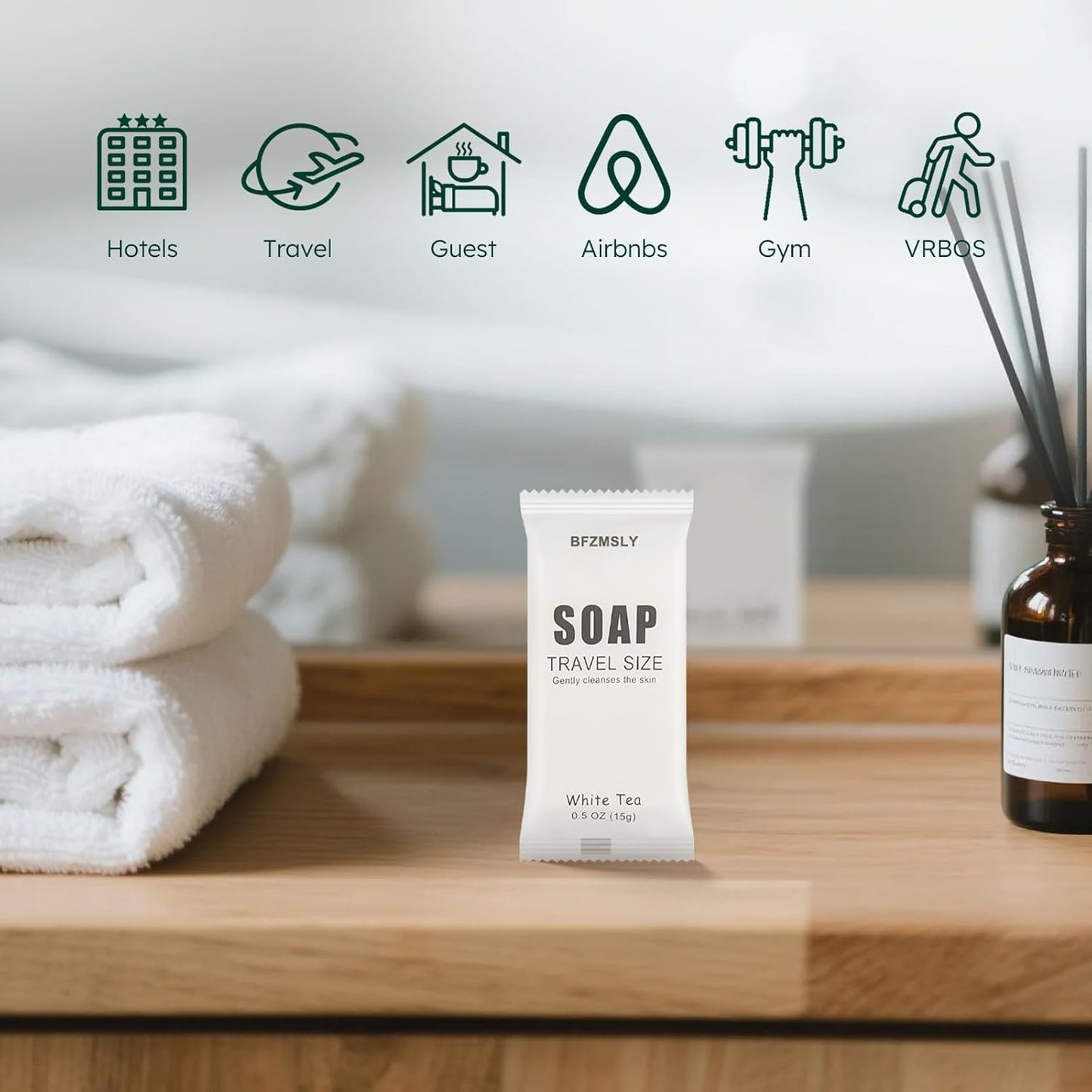 300 Pack Bulk Wrapped Hotel Bar Soap, 0.5 oz (15g), White Tea Scent – Mini Guest Soaps for Hotels, Airbnb, Vacation Rentals, Travel Toiletries, Individually Wrapped