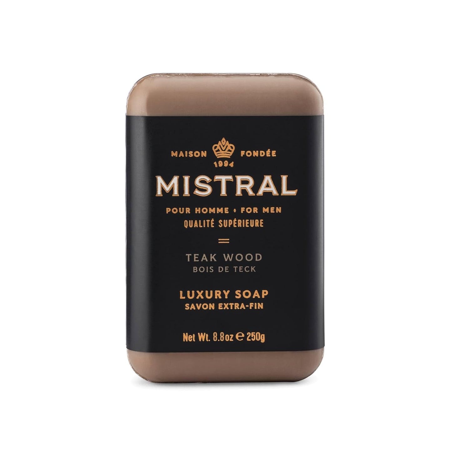 Mistral Teak Wood Luxury Bar Soap for Men | Men’s Natural Soap Bar | Paraben, Phthalates Free | Moisturizing & Triple-Milled Natural Soap for Men - Made in France | Large, 8.8 oz