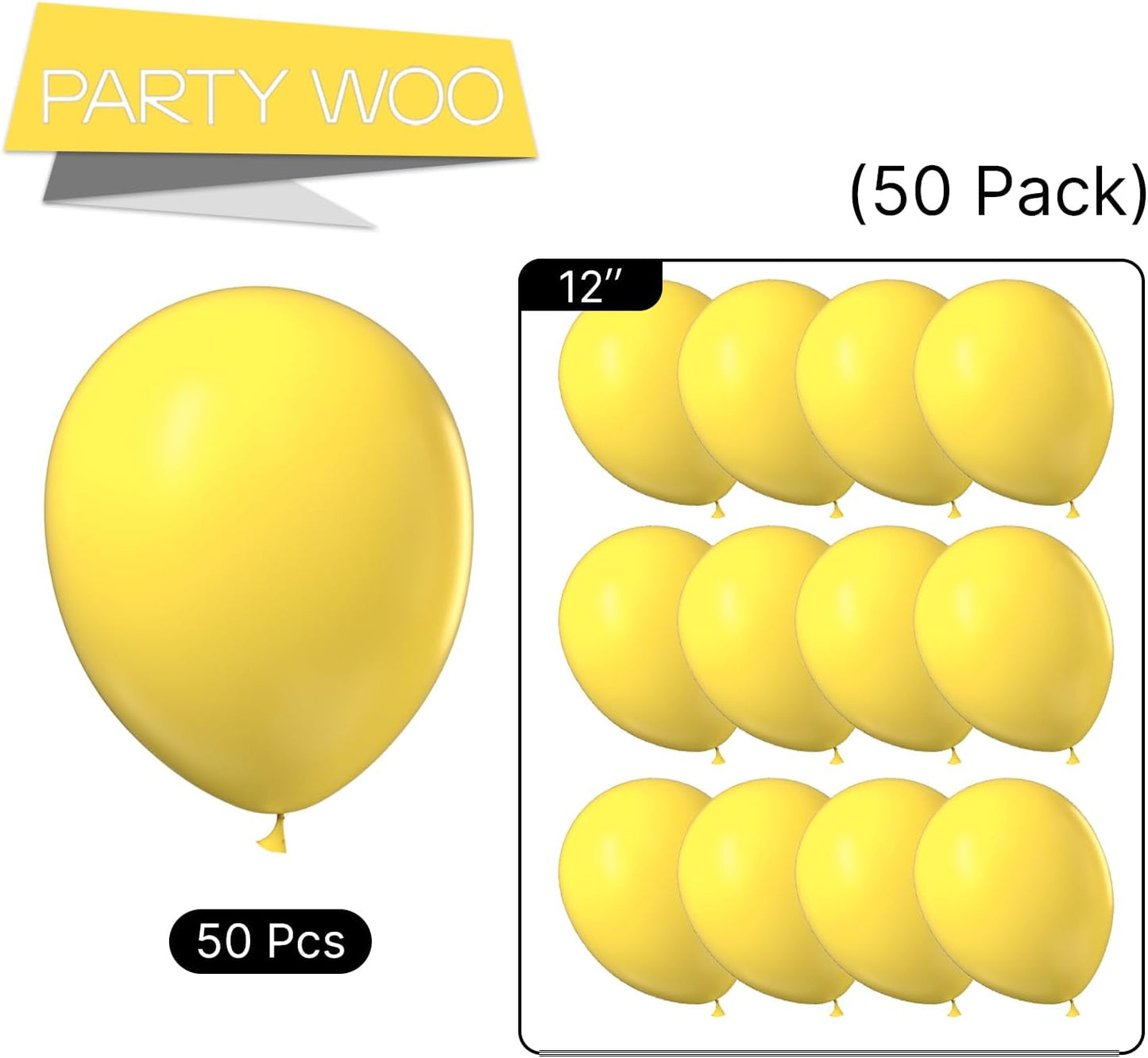 PartyWoo Yellow Balloons, 50 pcs 12 Inch Matte Yellow Balloons, Yellow Latex Balloons for Balloon Garland Balloon Arch as Party Decorations, Birthday Decorations, Baby Shower Decorations, Yellow-Y55