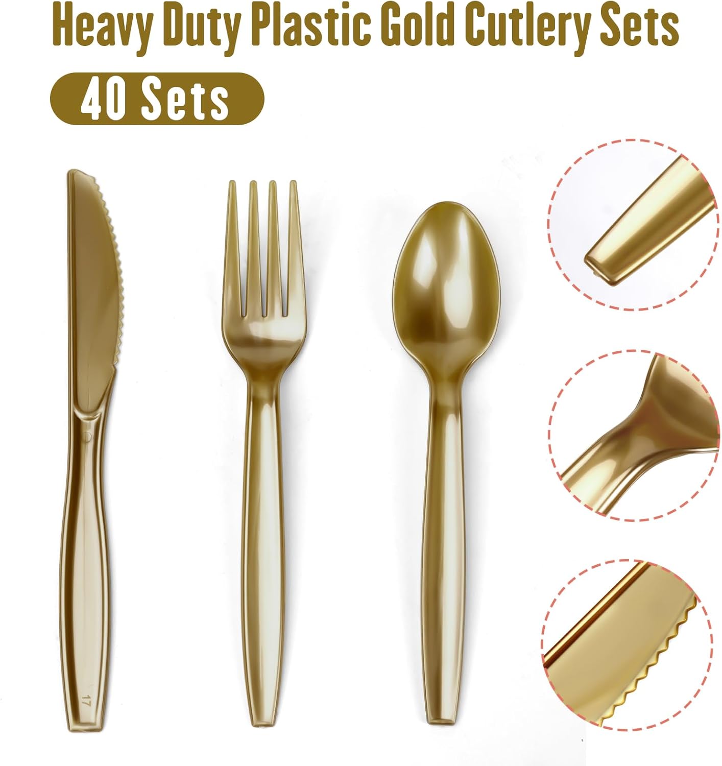 Party Supplies Set - 280 Pieces of White and Gold Dot Paper Plates, Cups, Napkins, and Heavy Duty Silverware for 40 Guests for Birthdays, Graduation, Wedding, Festivals