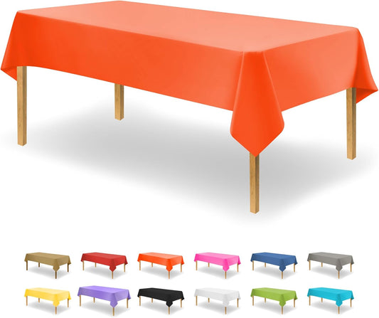 Orange Disposable Plastic Tablecloth for Rectangle Tables (12 Pack) Table Cloths for Parties, Halloween, Events & Weddings, Indoors Outdoors, 54 x 108 inches, Plastic Table Cover