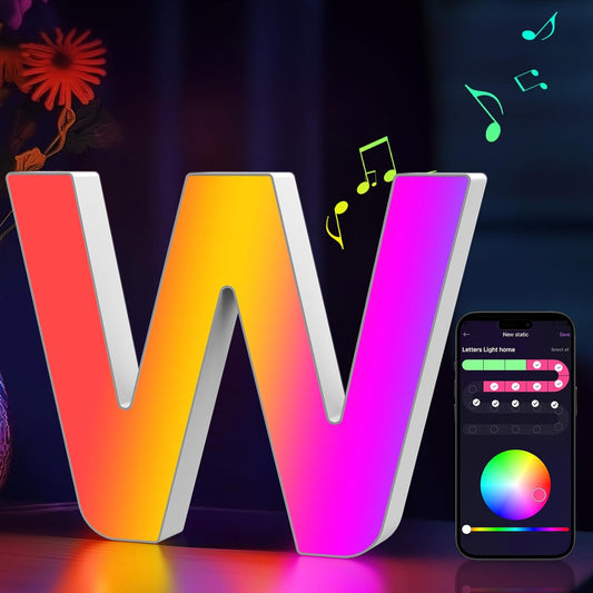 Light Up Letters Marquee Letter - Music Sync RGB Color Changing LED Lights Letter Logo Game Lights for Girls Women Party Birthday Christmas Valentine's Day Wall Desktop Decoration (MRGB-W)