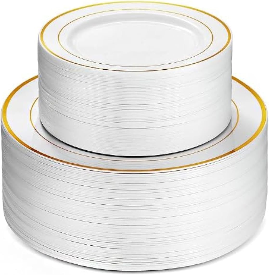 Neatiffy100 Pcs Gold Rim Plastic Dinnerware Set (50 Guest) | 50 x (Dinner Plate, Dessert Plate) | For Wedding, Luxurious Party, Special Event