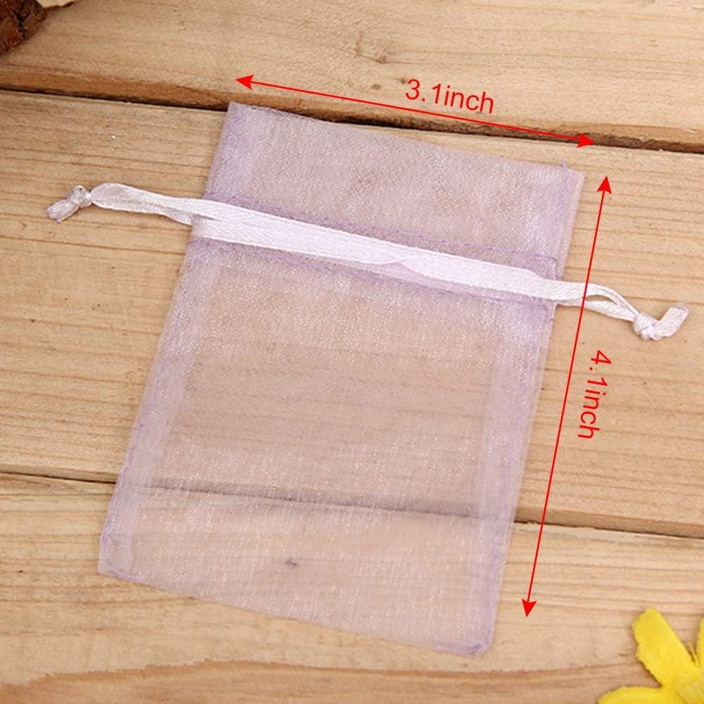 Staruby 100 Pcs Organza Bags - 3x4 Inch Drawstring Jewelry Gift Bags - Mesh Pouches for Wedding, Party, Christmas Gifts - White
