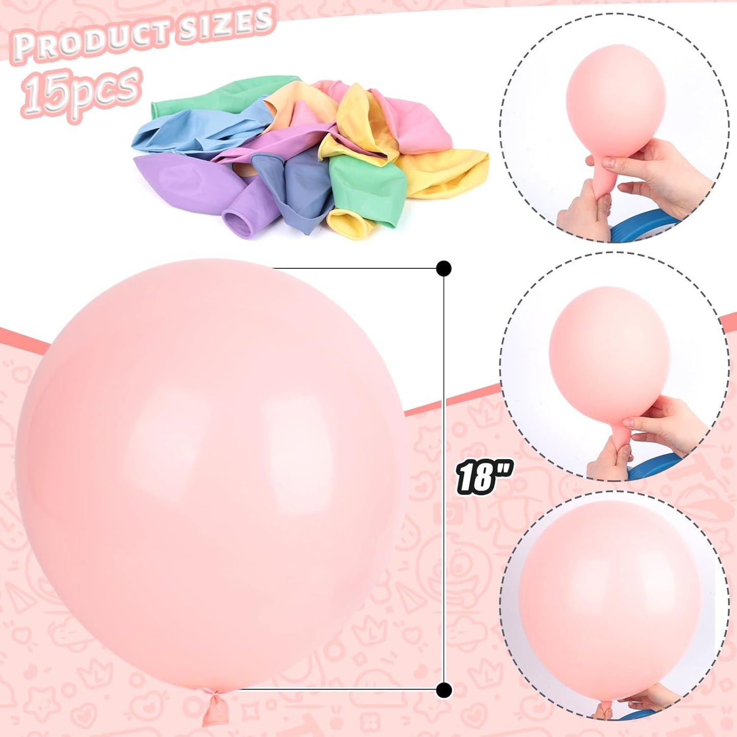 LovesTown 15PCS Pastel Balloons 18inch, Colored Latex Balloons Garland Arch Matt Balloons for Birthday Wedding Engagement Graduation Anniversary Easter Party Decoration