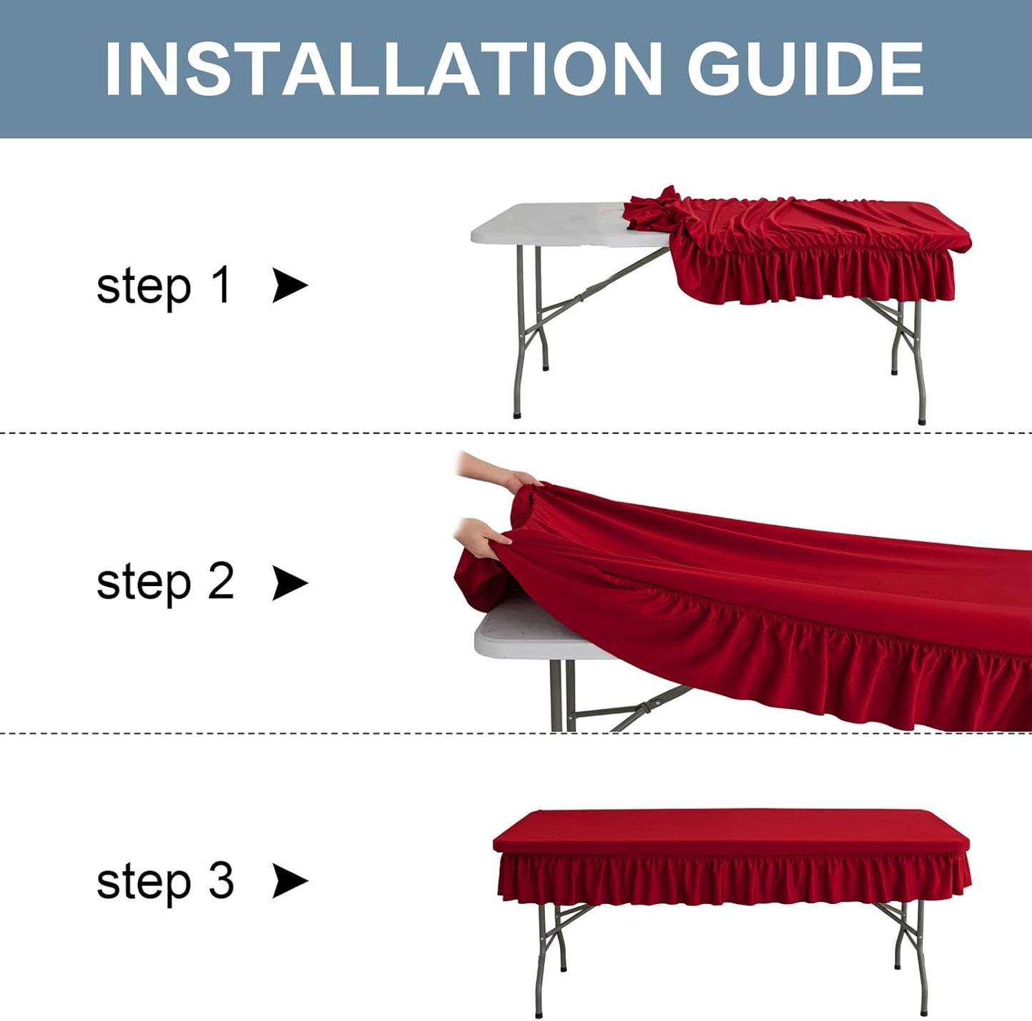 4ft Red Stretch Tablecloth for Rectangular Tables - Flared Wrap Design, Waterproof, Wrinkle-Resistant, Washable - Ideal for Weddings, Parties, Banquets & Table Protection