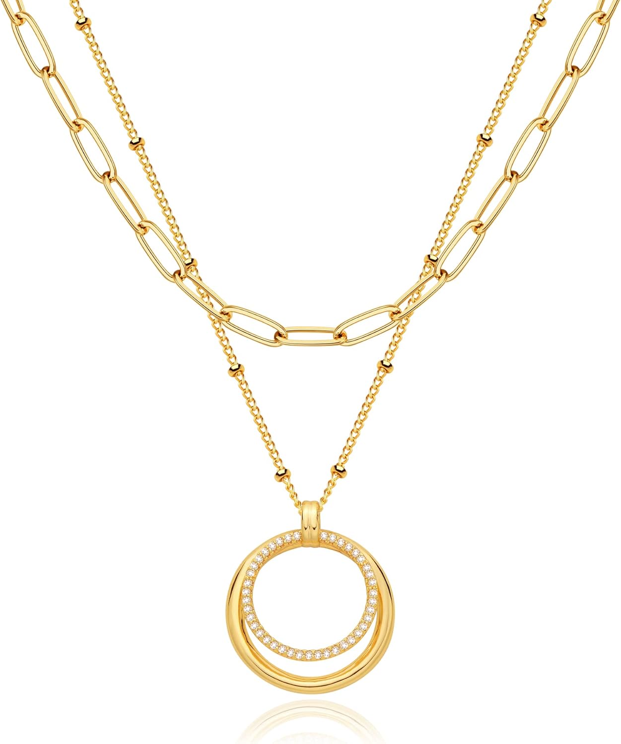 MEVECCO Layered Heart Necklace Pendant Handmade 18k Gold Plated Dainty Gold Choker Arrow Bar Layering Long Necklace for Women