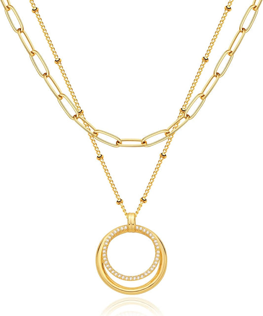 MEVECCO Layered Heart Necklace Pendant Handmade 18k Gold Plated Dainty Gold Choker Arrow Bar Layering Long Necklace for Women