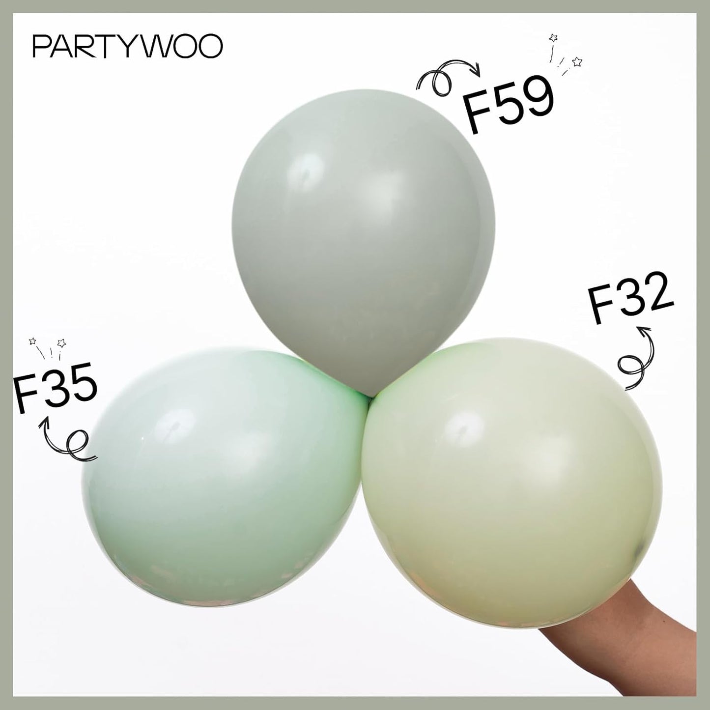 PartyWoo Dusty Green Balloons 50 pcs 12 Inch Matte Sage Boho Green Eucalyptus Balloons for Wedding Baby Shower Gender Reveal Birthday Graduation Jungle Safari Party Decorations Green-F59
