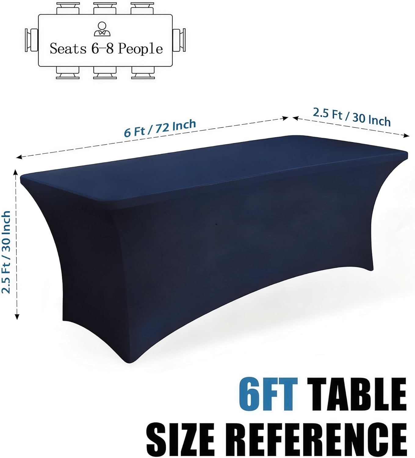 6FT White Table Cloth - 6 Pack Fitted Stretch Rectangle Spandex Tablecloth, Washable Table Cover for Party, Picnic, Wedding, Banquet, Birthday and Festival(30" x 72")