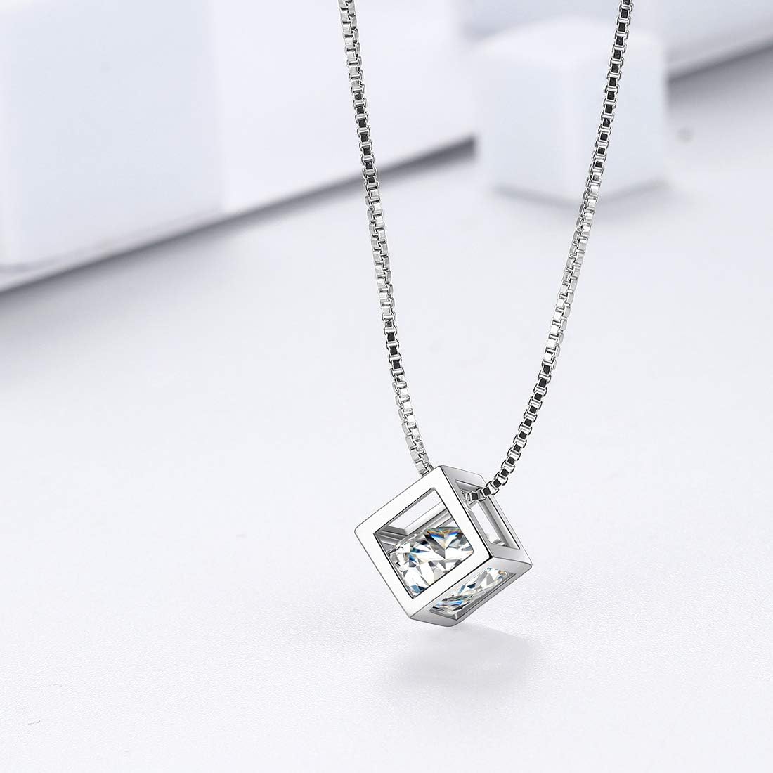 Aurora Tears Birthstone Necklace/Earring 925 Sterling Silver Women Cross/3D Cube/Cresent Moon Birth Stone Jewelry Mens Birthday Gift Anniversary Present