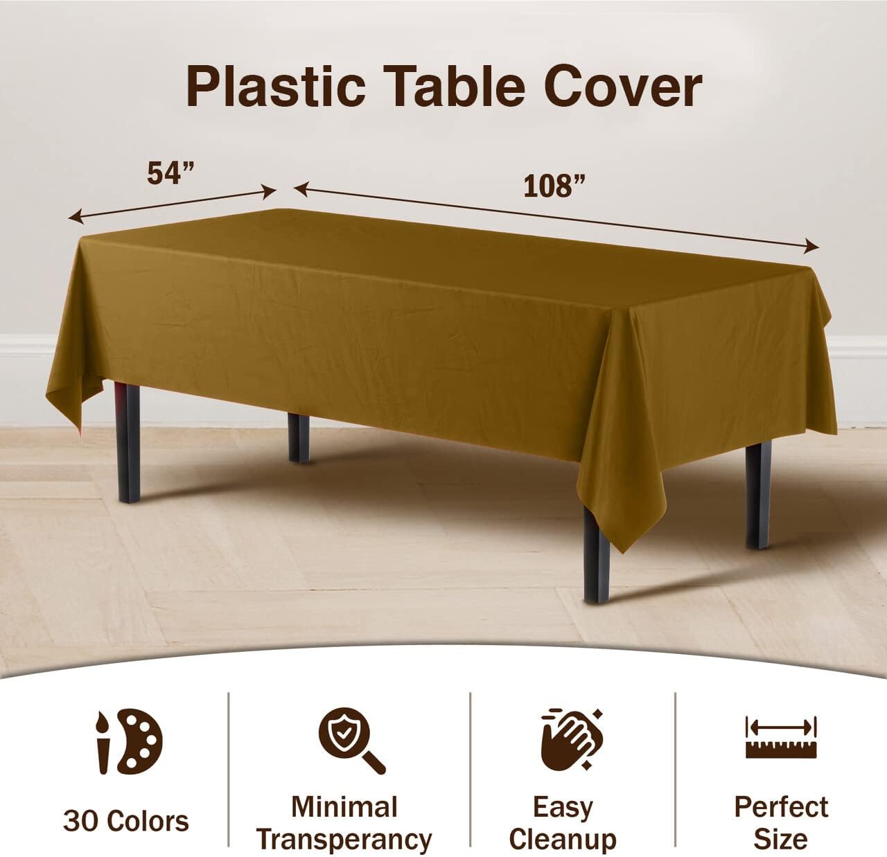 Exquisite 66% Thicker Premium Plastic Table Cloth Rectangle Table Cover 0.5 Mil 6 Pack Gold Table Cloth 54 Inch x 108 Inch Disposable Tablecloth Won't Tear Easily Like Cheap Thin Brands