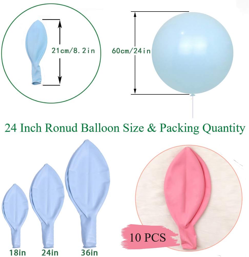 24 Inch Latex Round Balloons 10 Pack Macaron Pink Thick Big Balloons for Photo Shoot Wedding Baby Shower Birthday Party Decorations by IN-JOOYAA