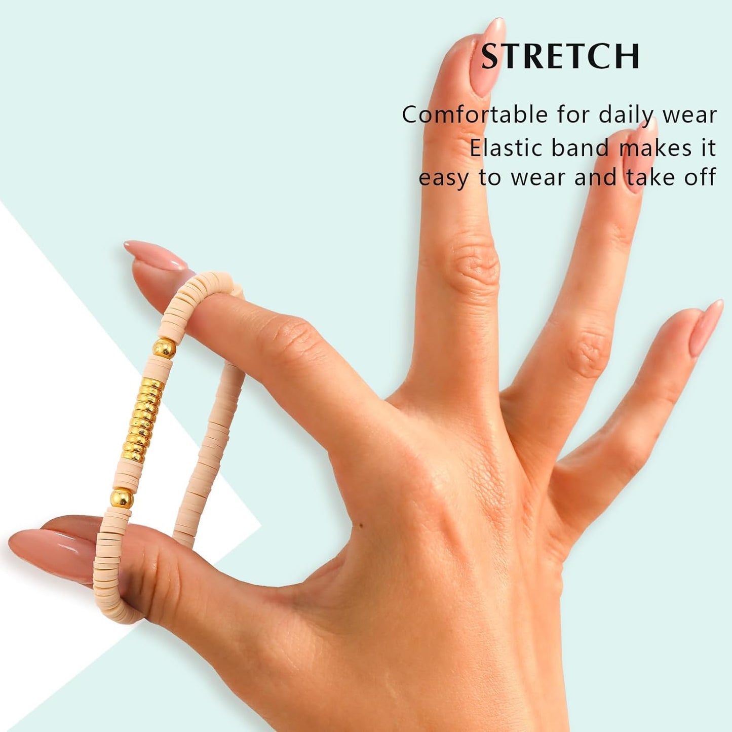 Friendship Bracelets Trendy Heishi Clay Bead Bracelets Stack Gold Beaded Stretch Bracelets for Women Boho Stackable Bracelets Bulk Cute Preppy Jewelry