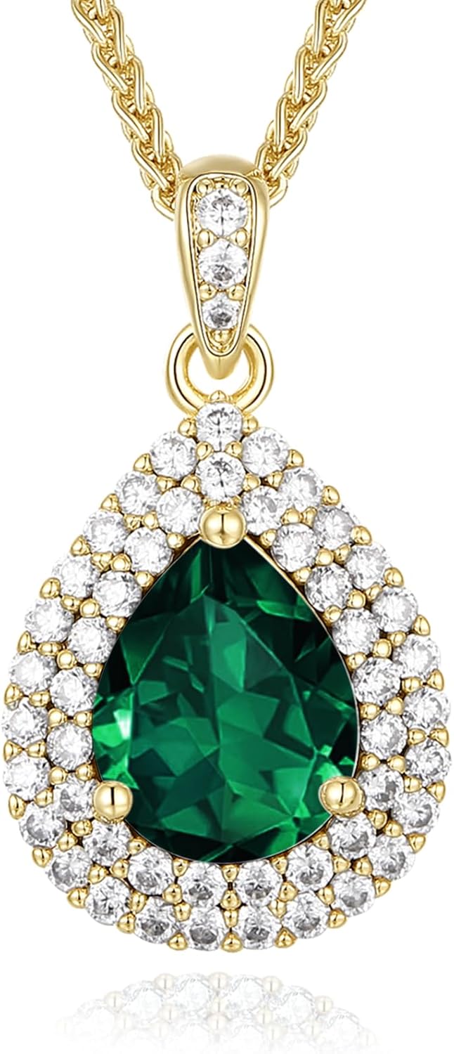 Gold Necklace for Women-Teardrop Birthstone Pendant-18K Gold Plated Chain with Light-Up Gift Box, Jewelry for Women,Anniversary Birthday Gifts for Her Wife Girlfriend Mom,Womens Jewelry