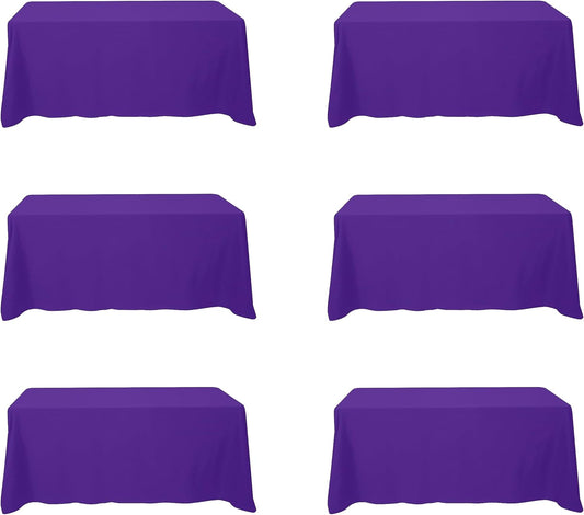 BRILLMAX 6 Pack Purple Tablecloths for 6 Foot Rectangle Tables 90 x 132 Inch - 6ft Rectangular Bulk Linen Polyester Fabric Washable Cloth Cover for Wedding Reception Banquet Birthday Party