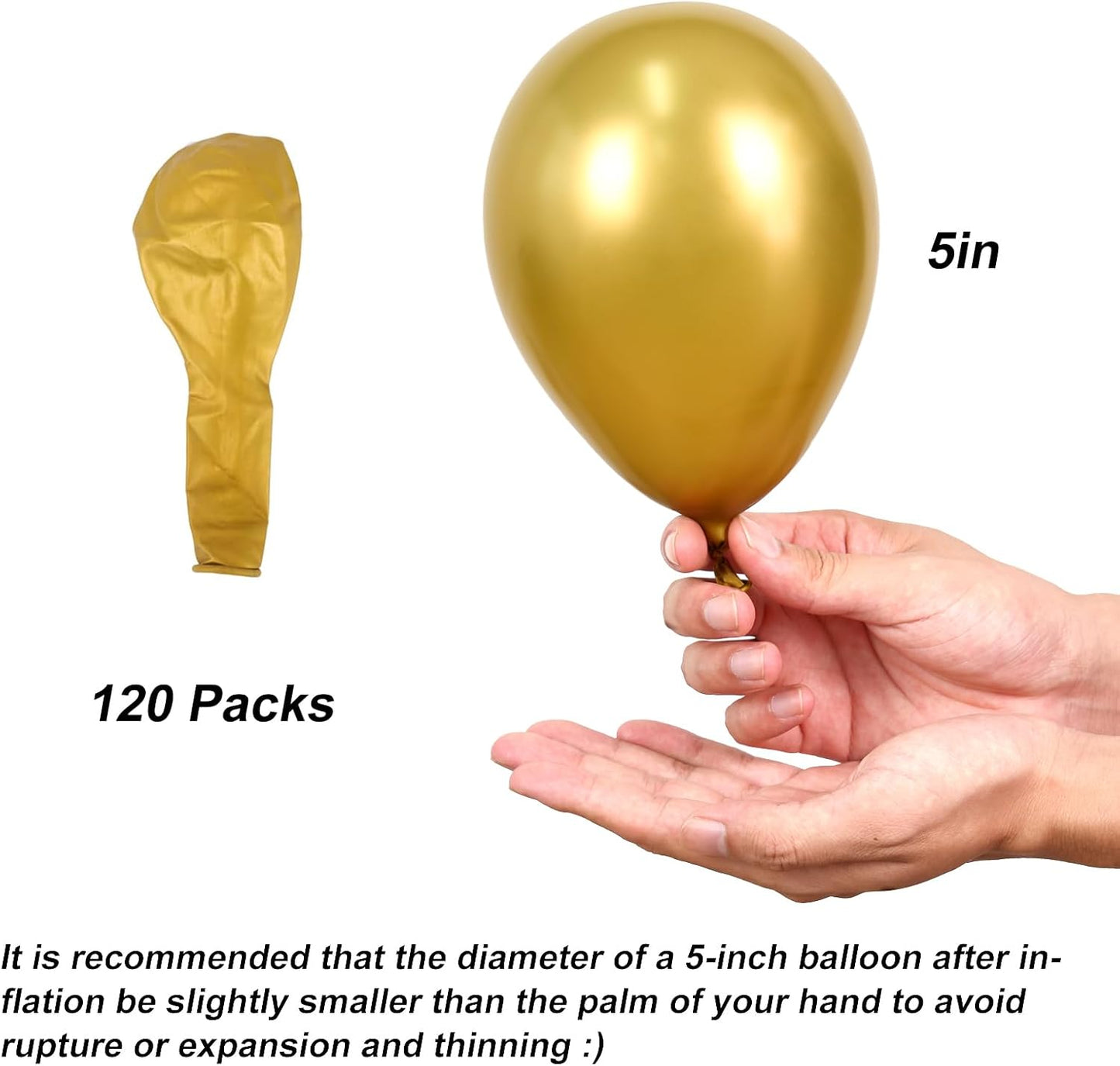 RUBFAC Gold Balloons, 120pcs 5 Inch Chrome Metallic Latex Gold Balloon for Party Supplies Birthday Anniversary Festival Baby Shower Wedding Engagement Decoration
