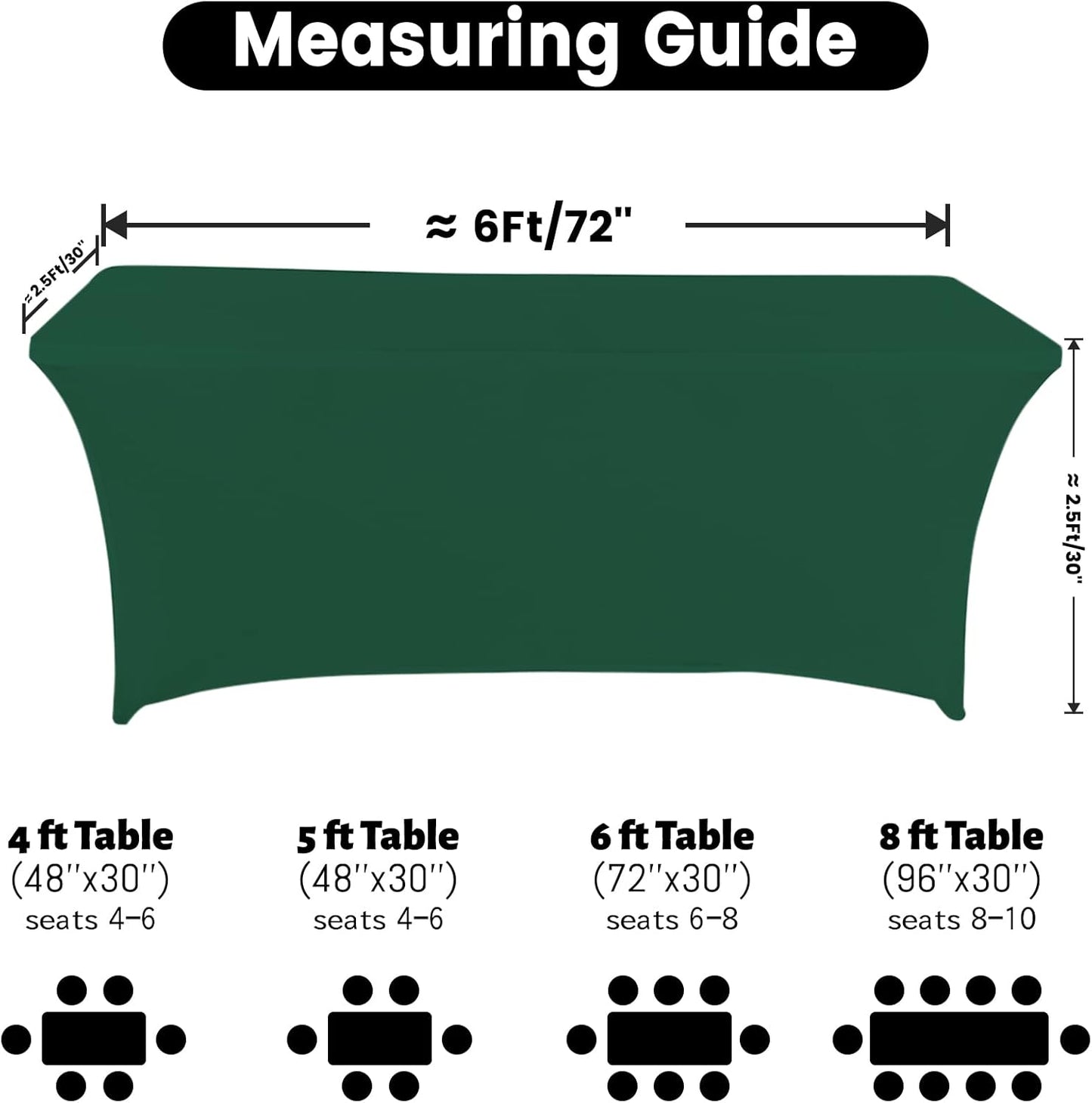 Spandex Table Cover 6 ft. Fitted Polyester Tablecloth Stretch Table Cover Table Topper Open Back - Emerald Green