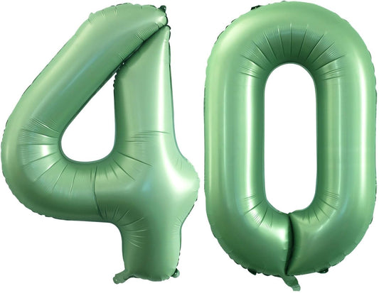 GOER Number 40 Balloons for 40th Birthday Party Decorations,42 Inch Jumbo Foil Helium Balloons for 40th Anniversary (Sage Green)