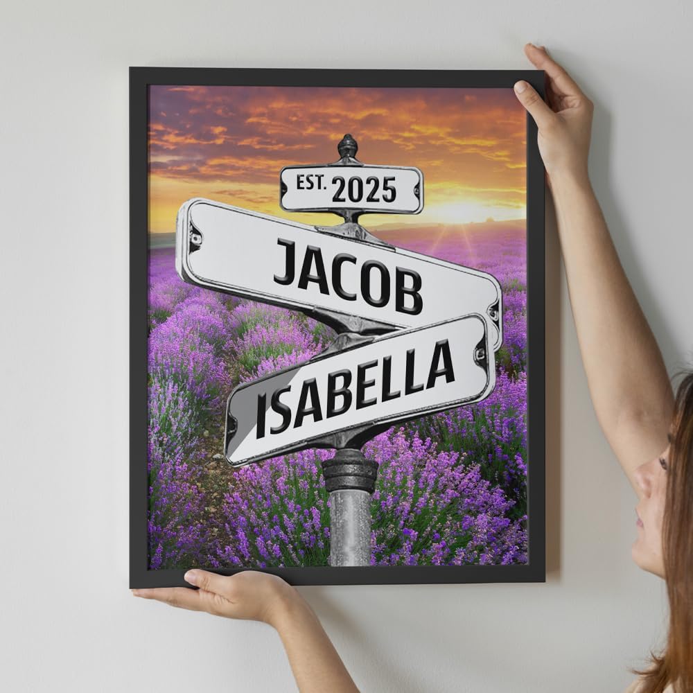 Personalized Lavender Garden Canvas Poster - Vintage Street Sign Style, Custom Name And Date - Perfect For Anniversary, Wedding, Birthday Gifts