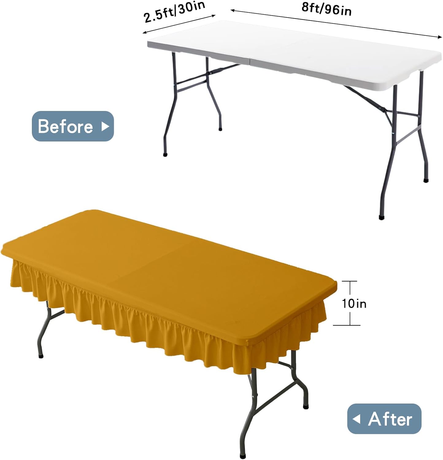 8ft Golden Yellow Stretch Tablecloth for Rectangular Tables - Flared Wrap Design, Waterproof, Wrinkle-Resistant, Washable - Ideal for Weddings, Parties, Banquets & Table Protection