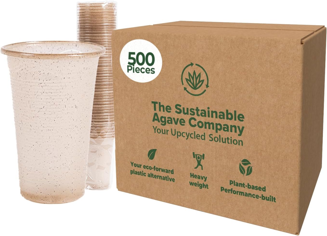 Sustainable Agave Co - Sweet Agave Fiber Cups - 12 Ounce - 500 Count - Plant-Based, Made With Upcycled Materials - Clear