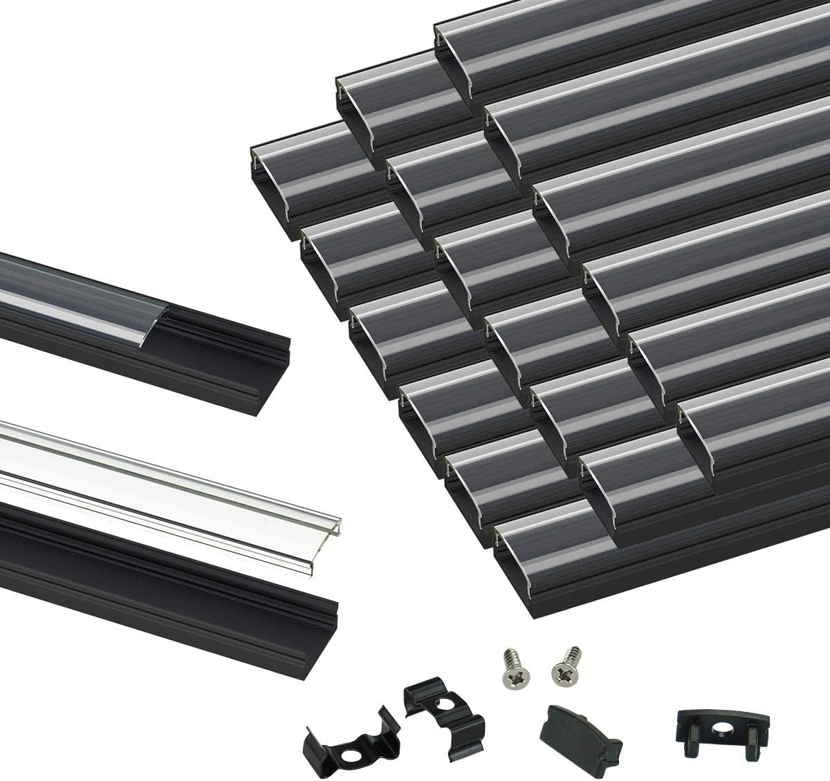 Muzata 20Pack 3.3FT/1M LED Channel Black Aluminum U Shape LED Strip Channel with Transparent Clear Cover Easy Installation with Paper User Manual U1SW BT 1M