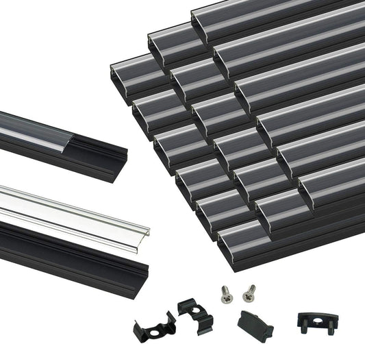 Muzata 20Pack 3.3FT/1M LED Channel Black Aluminum U Shape LED Strip Channel with Transparent Clear Cover Easy Installation with Paper User Manual U1SW BT 1M