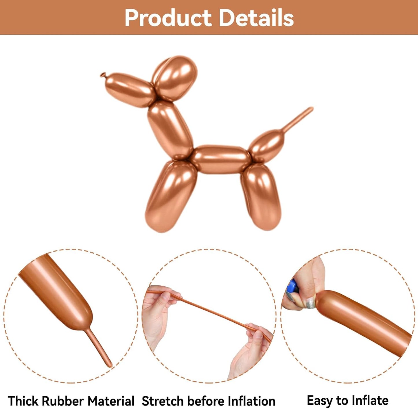 Metallic Champagne Gold Long Balloons Premium 260 Twisting Animals Magic Balloons for Birthday Kids Wedding Party Supply 100pcs