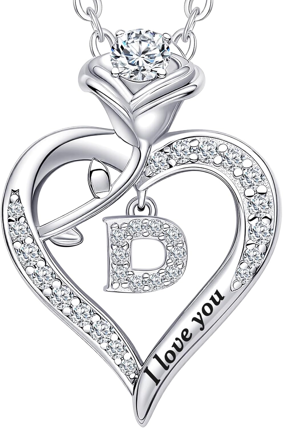 Rose Heart Pendant Necklace Gifts for Wife, Engraved 'I love you' Gift for Wife Girlfriend, Anniversary Birthday Eternity Jewelry Present for Women, Moissanite Necklace Gift for Her