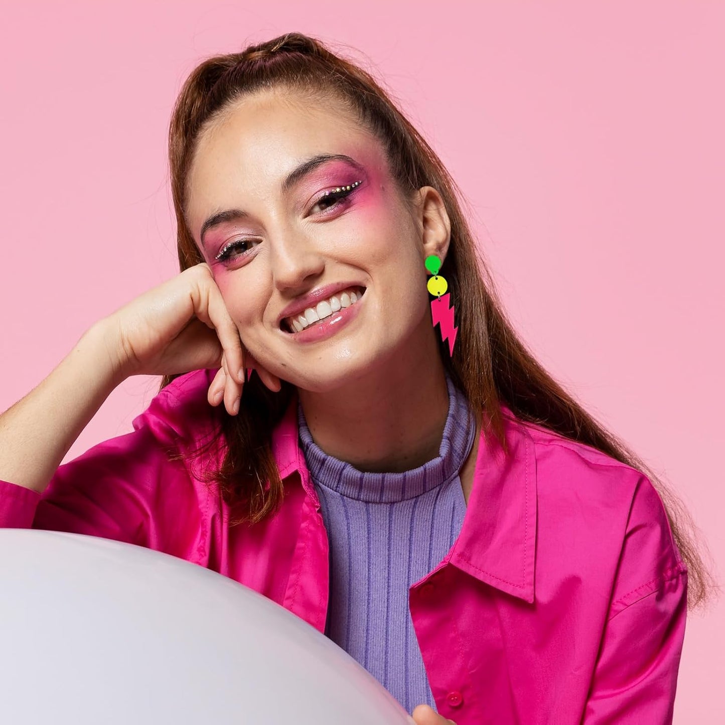 80s Neon Earrings for Women Acrylic Lightning Bolt Drop Earrings Retro 80s 90s Glow Party Accessories Neon Jewelry for Halloween Costume Outfit